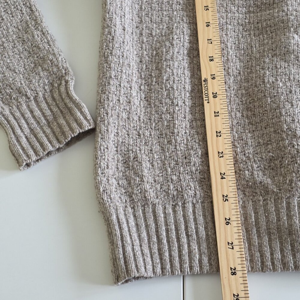 Zara Mens Cardigan L Beige Textured LS Shawl Collar Button Preppy Academia Boho - Picture 9 of 15